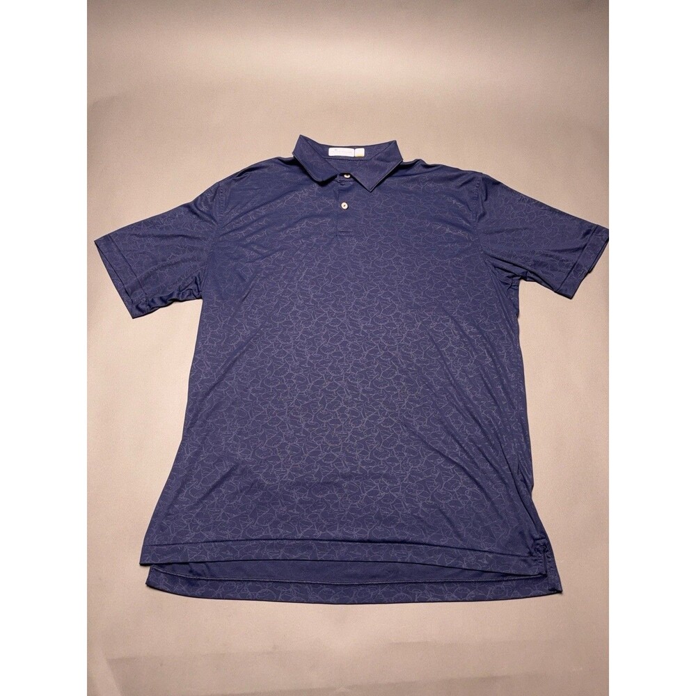 Peter Millar Men's Navy Blue Martini Print Featherweight UPF 50+ Polo Size L